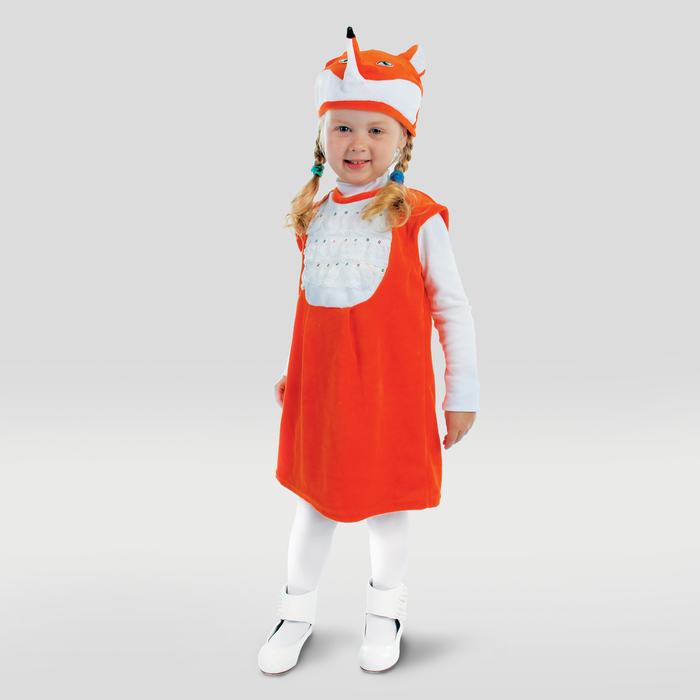Карнавальный костюм для девочки "Лиса с грудкой из воланов", велюр, сарафан, шапка, от 1,5-3-х лет, рост 86-98 см