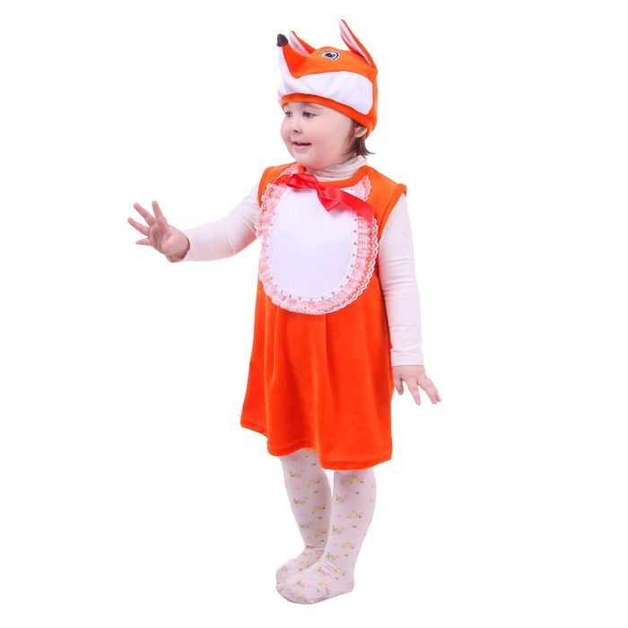 Карнавальный костюм для девочки "Лиса с грудкой из воланов", велюр, сарафан, шапка, от 1,5-3-х лет, рост 86-98 см
