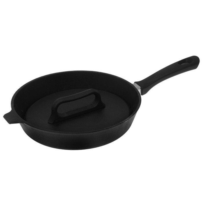 Сковорода-гриль 28х6 см литая, с бакелитовой ручкой, чугунная крышка МИКС