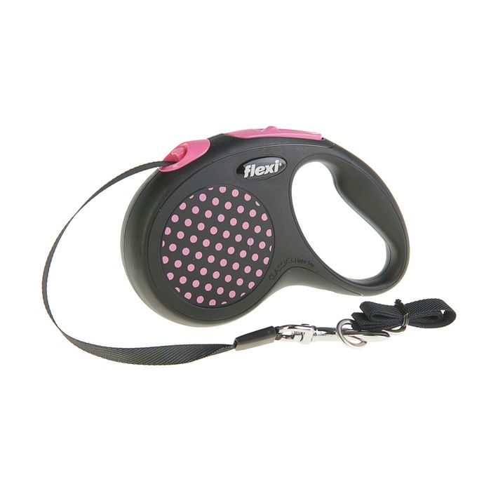Рулетка Flexi Design S (до 15 кг) 5 м лента, черная/розовый горошек