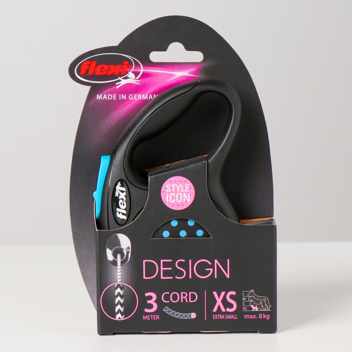 Рулетка Flexi Design XS (до 8 кг) 3 м трос, черная/голубой горошек