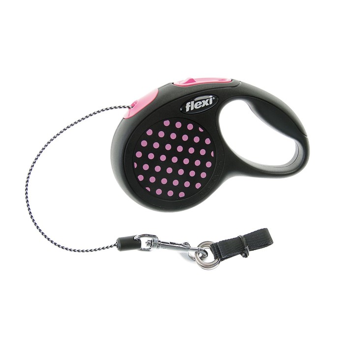Рулетка Flexi Design XS (до 8 кг) 3 м трос, черная/розовый горошек