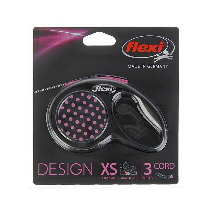 Рулетка Flexi Design XS (до 8 кг) 3 м трос, черная/розовый горошек