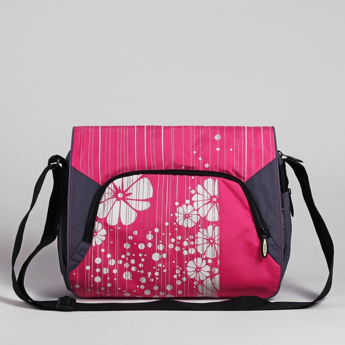 Сумка молодёжная на молнии "Цветочки-ромашки", 1 отдел, 1 наружный карман, серый/розовый