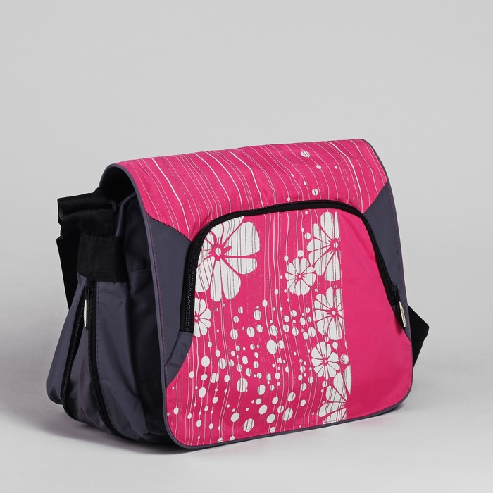 Сумка молодёжная на молнии "Цветочки-ромашки", 1 отдел, 1 наружный карман, серый/розовый