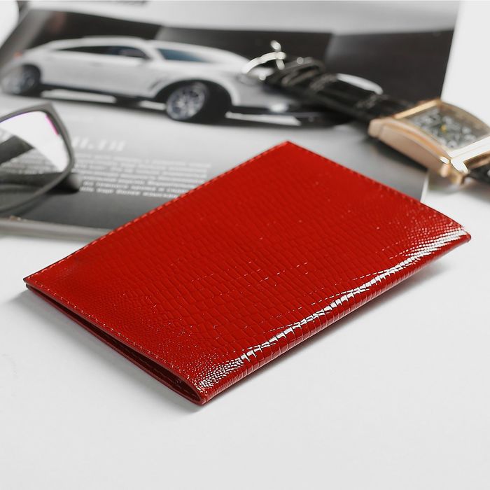 Обложка для автодокументов, ящерица, цвет красный