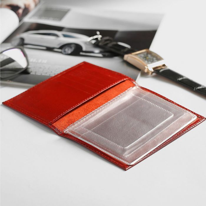 Обложка для автодокументов, ящерица, цвет красный