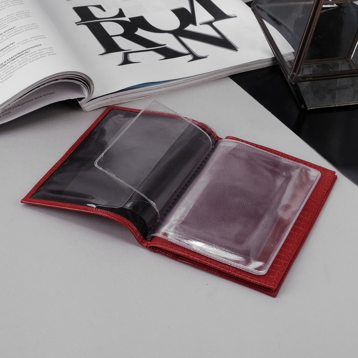 Обложка для автодокументов и паспорта, ящерица, цвет красный