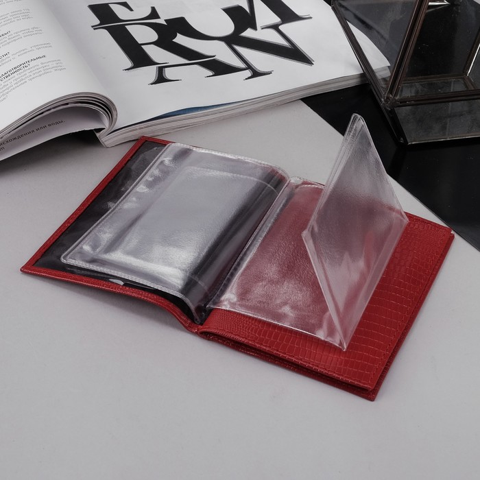 Обложка для автодокументов и паспорта, ящерица, цвет красный