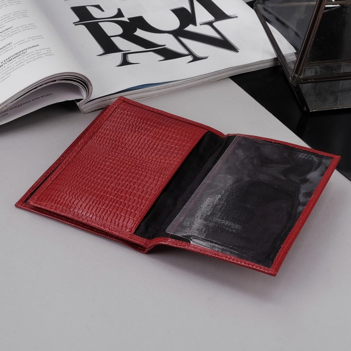 Обложка для автодокументов и паспорта, ящерица, цвет красный