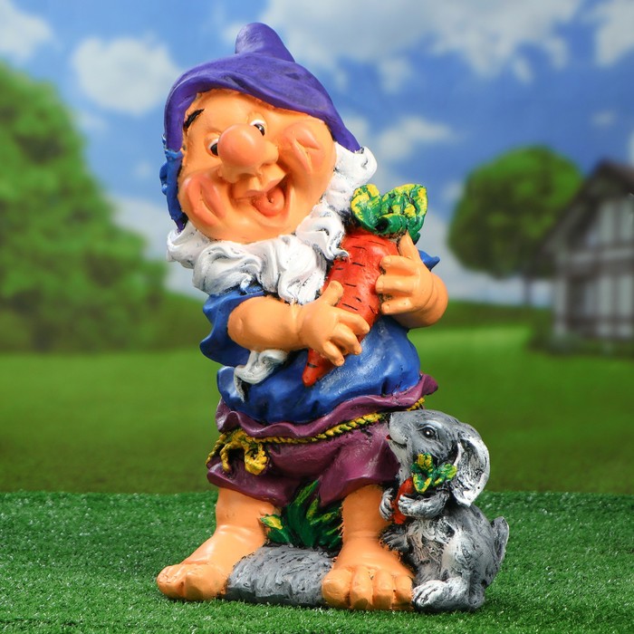 Садовая фигура "Гном с зайцем", 47 см