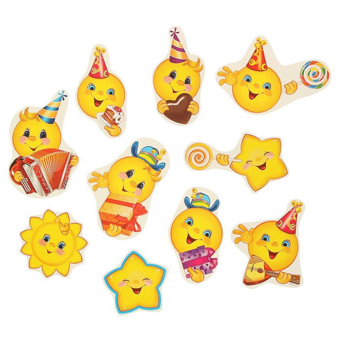 Комплект украшений на скотче "Смайлики" 10 шт., 12 х 12 см