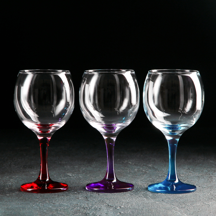 Набор фужеров для вина 290 мл "Энжой", 3 шт, окрашенная ножка МИКС