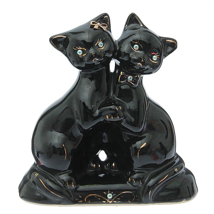 Копилка "Танцующие коты" малая глянец чёрная задувка золото