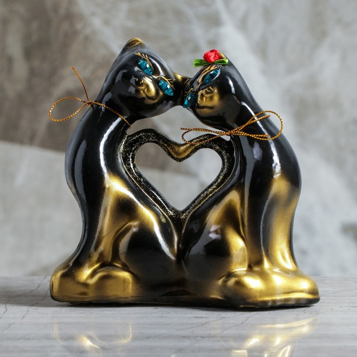 Копилка "Котики с сердцем" мини, глянец, чёрно-золотая