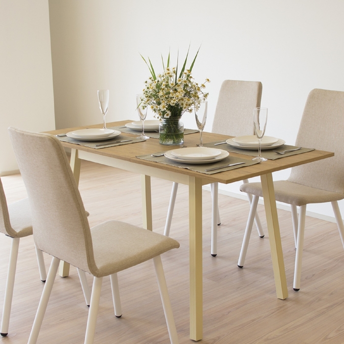 Стол раздвижной со стеклом ТИРК 110(140)х70 Кремовый/Кремовый