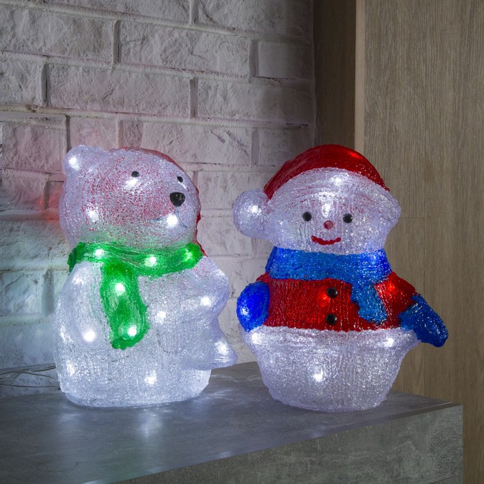 Фигура акрил. "Мишка с елкой" 20х18х29 см, 220V, 20 LED, контроллер 8 режимов