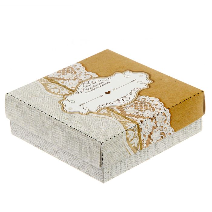 Коробка для пожеланий с карточками "Крафт с кружевом"