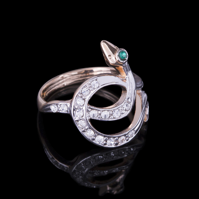 Кольцо "Змейка", размер 18, цветное в золоте