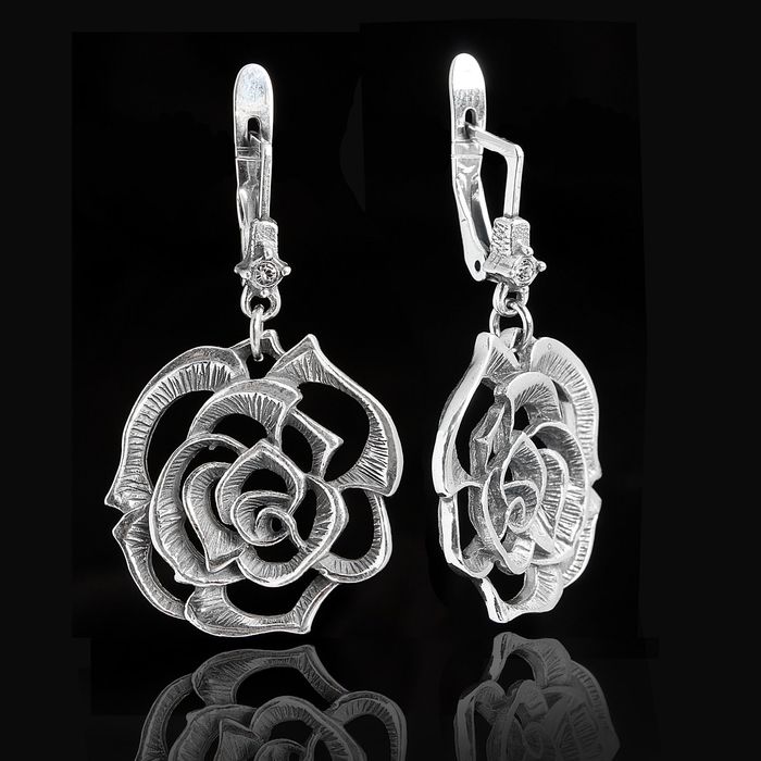 Серьги "Ле Буфе", цвет белый в чернёном серебре