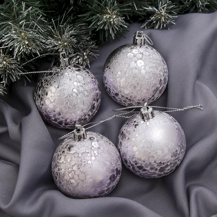 Новогодние шары "Гламур" нежно-сиреневые (набор 4 шт.)