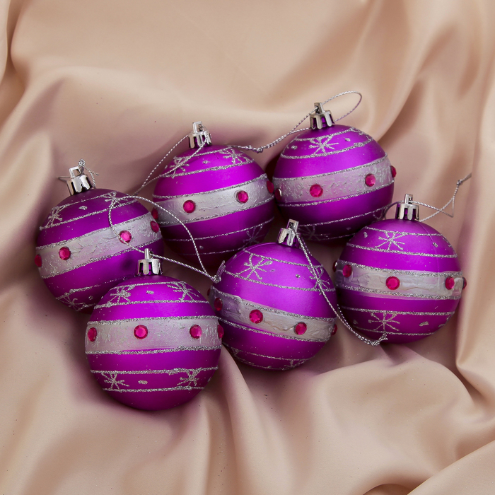 Новогодние шары "Малиновые стразы" (набор 6 шт.)