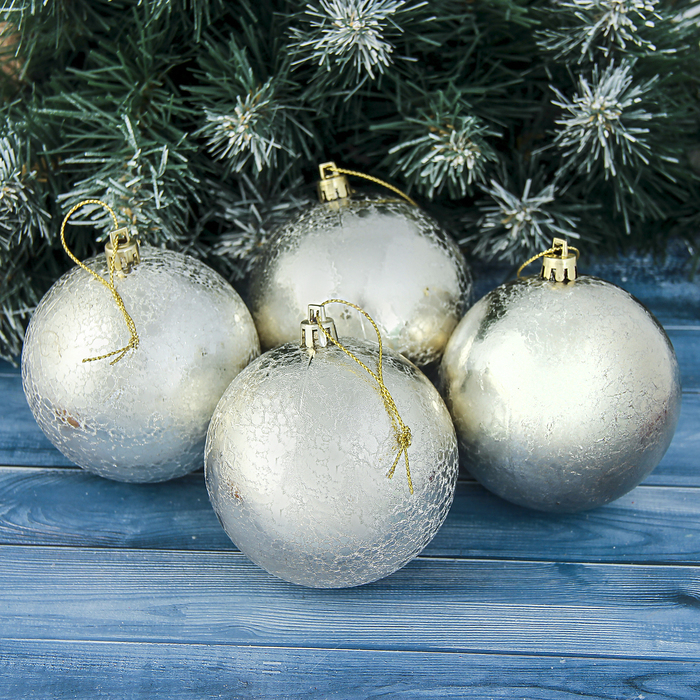 Новогодние шары "Гламур" (набор 4 шт.), серебро