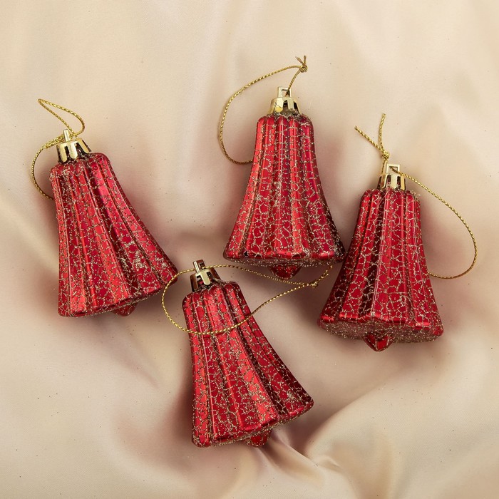 Ёлочные игрушки "Красные колокольчики с паутинкой" (набор 4 шт.)