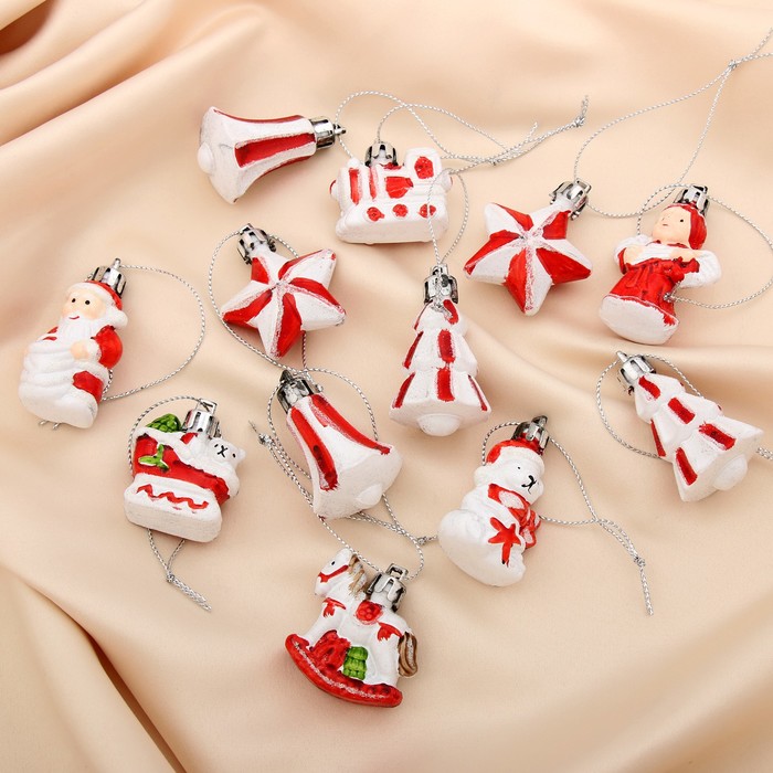 Ёлочные игрушки "Новогоднее ассорти" красно-белое (набор 12 шт.)