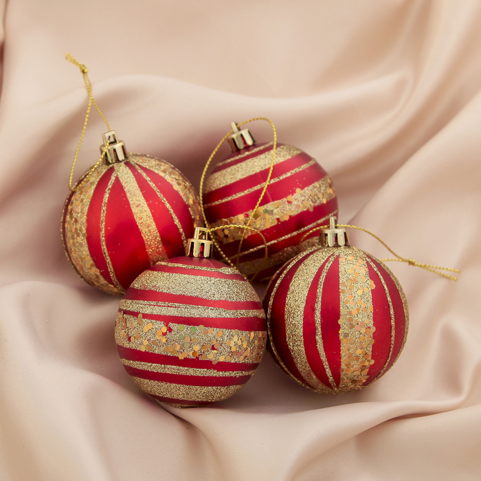 Новогодние шары "Золотой пояс" (набор 4 шт.), красные