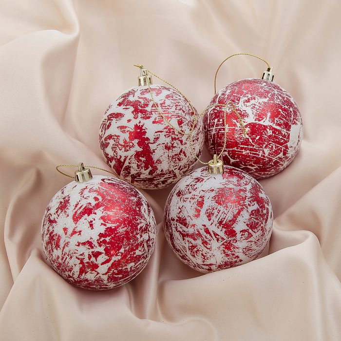 Новогодние шары "Красный декупаж" (набор 4 шт.)