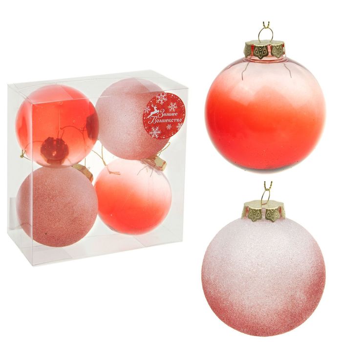 Новогодние шары "Мерцание" (набор 4 шт.), красные