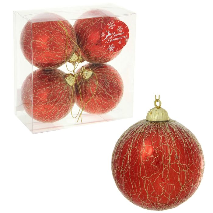 Новогодние шары "Золотая паутинка" (набор 4 шт.), красные
