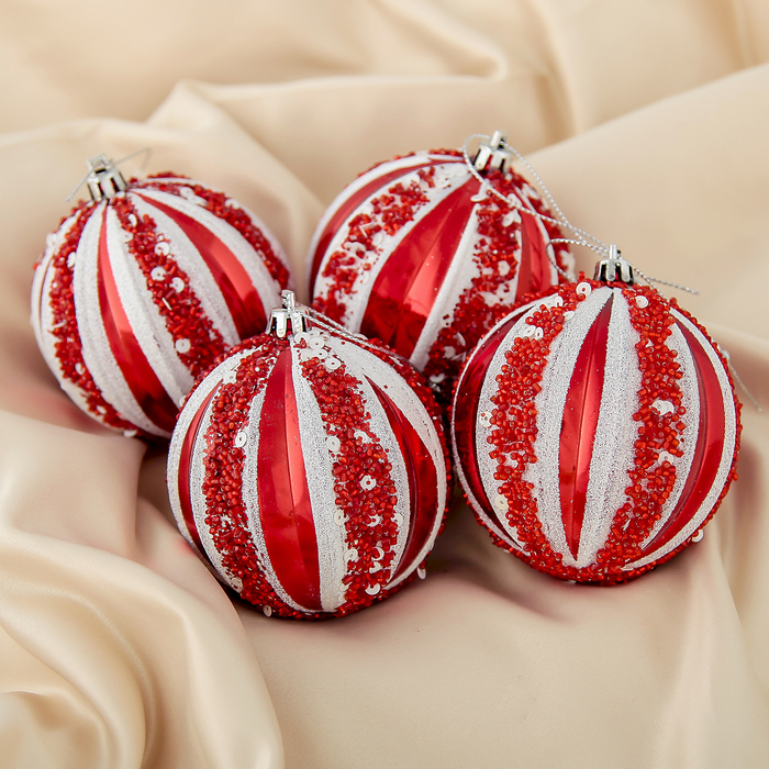 Новогодние шары "Красный бисер" (набор 4 шт.)