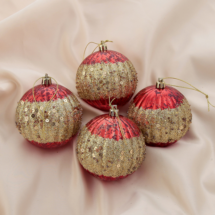 Новогодние шары "Золотые сумерки" (набор 4 шт.), красные