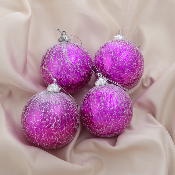 Новогодние шары "Паутинка" (набор 4 шт.), малиновые