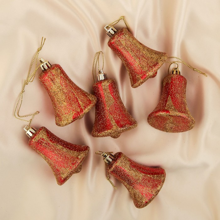 Ёлочные игрушки "Красные колокольчики с паутинкой" (набор 6 шт.)