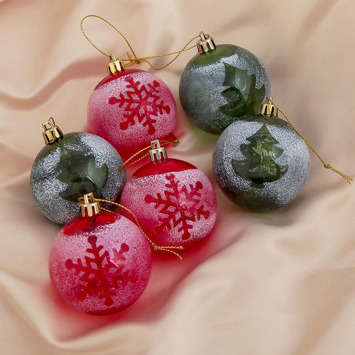 Новогодние шары "Тиснение" зимнее ассорти (набор 6 шт.)