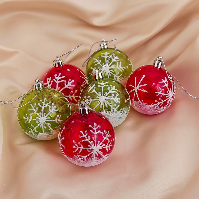 Новогодние шары "Тиснение" снежинка (набор 6 шт.)