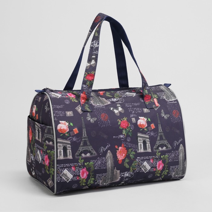 Сумка дорожная на молнии "Париж", 1 отдел, 1 наружный карман, синяя