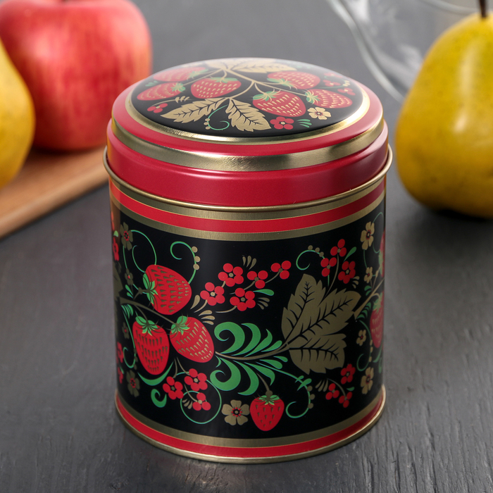 Банка для сыпучих продуктов 800 мл "Хохлома. Клубника", круглая