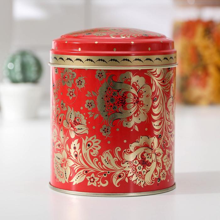 Банка для сыпучих продуктов 800 мл "Хохлома. Цветы", круглая