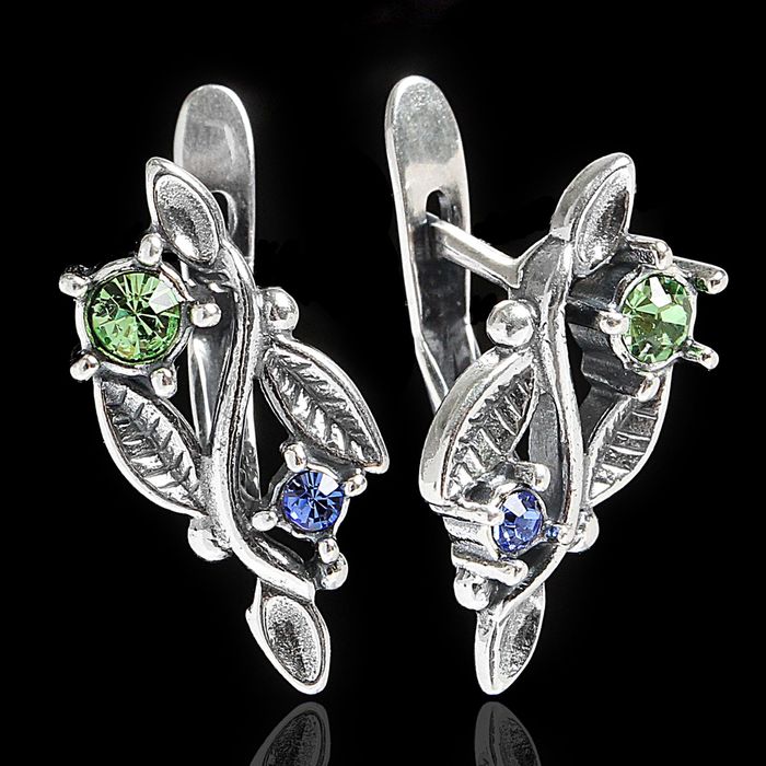 Серьги "Баядерка", цветные в чернёном серебре