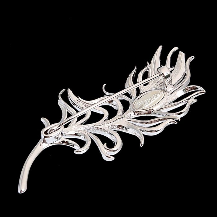 Брошь "Перо Жар-птицы", цвет голубой в серебре