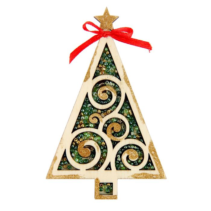 Магнит "Ёлочка" ажурная с бисером