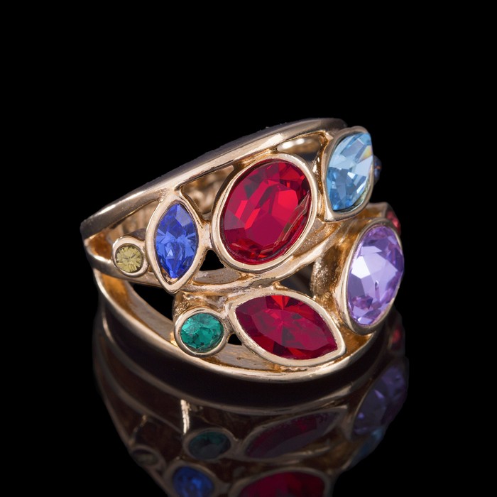 Кольцо "Нулви", размер 19, цветное в золоте