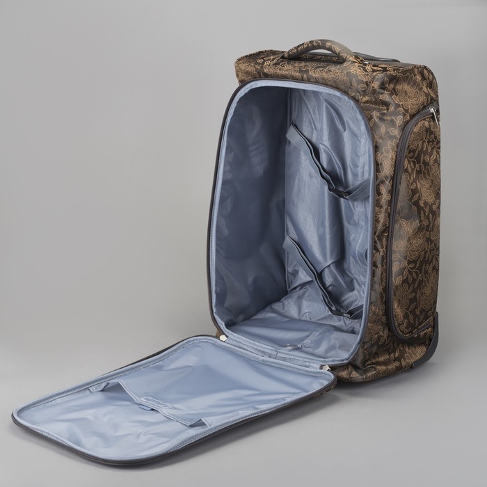 Чемодан "Цветы", средний, 24", 50 л, 2 колеса, выдвижная ручка, цвет коричневый