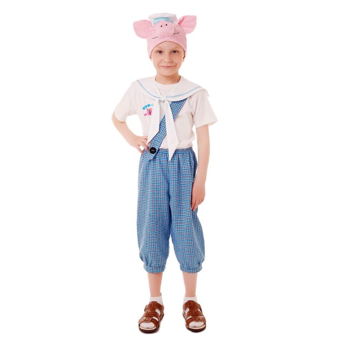 Карнавальный костюм "Поросёнок Нуф-Нуф", бриджи, футболка, воротник, шапка, р-р 56, рост 98-104 см