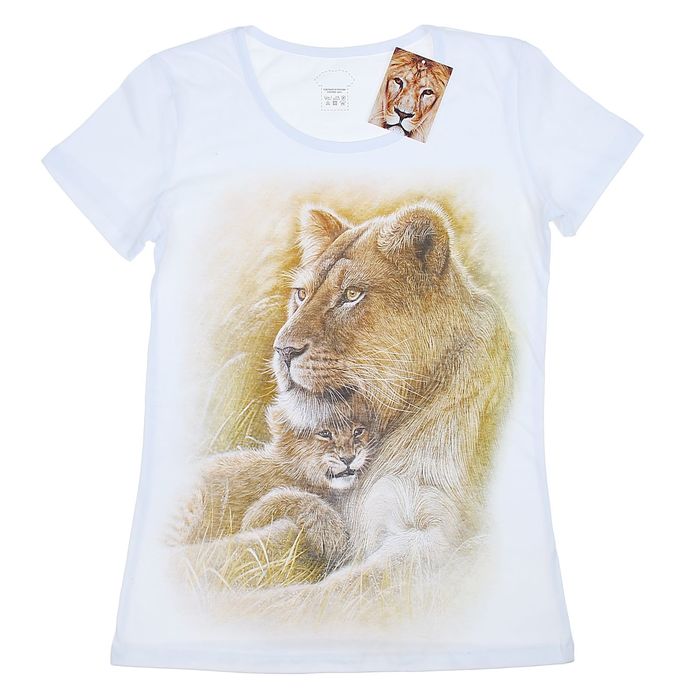 Футболка женская "Львица и тигренок", р-р XL (50), 100% хлопок