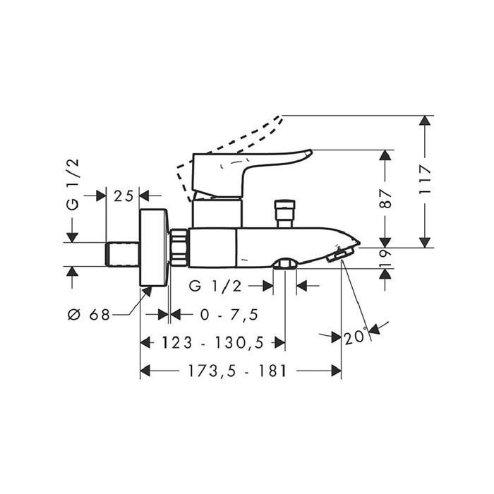 Смеситель для ванны Hansgrohe Metris 31480000